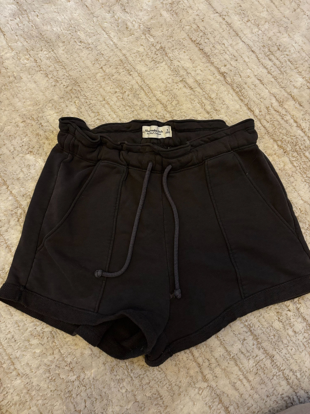 Abercrombie & Fitch Sweat Shorts Black Drawstring Raw Hem Size S